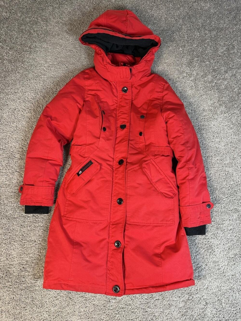 Canada WeatherGear Coat Womens S Red Parka Hooded Insulated Lined Pockets